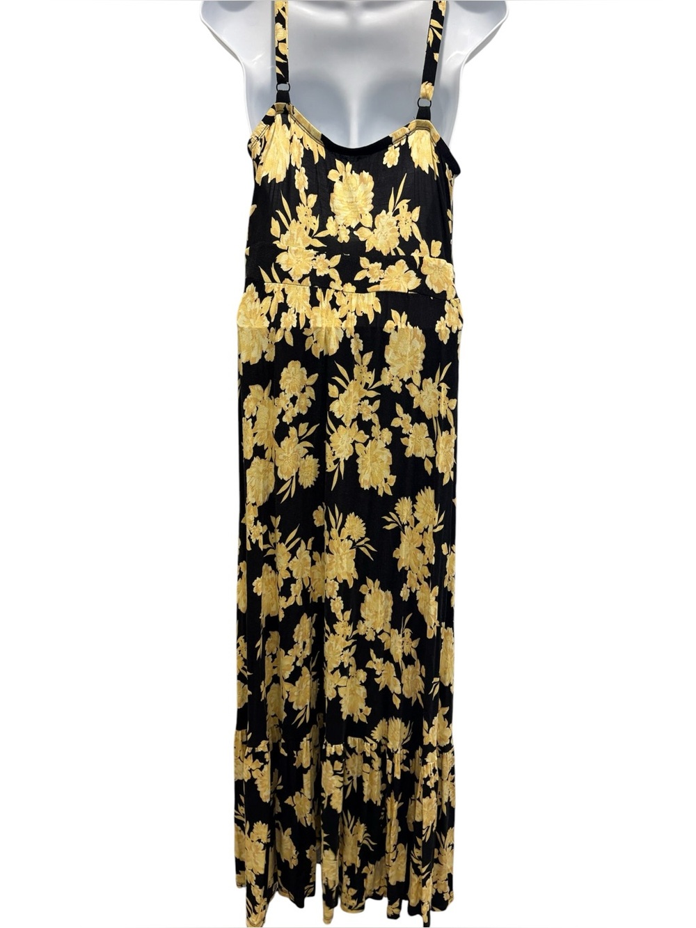 TORRID Women’s Sleeveless Tiered Maxi Dress Sundress Yellow Black Floral Size 1 - Picture 5 of 16